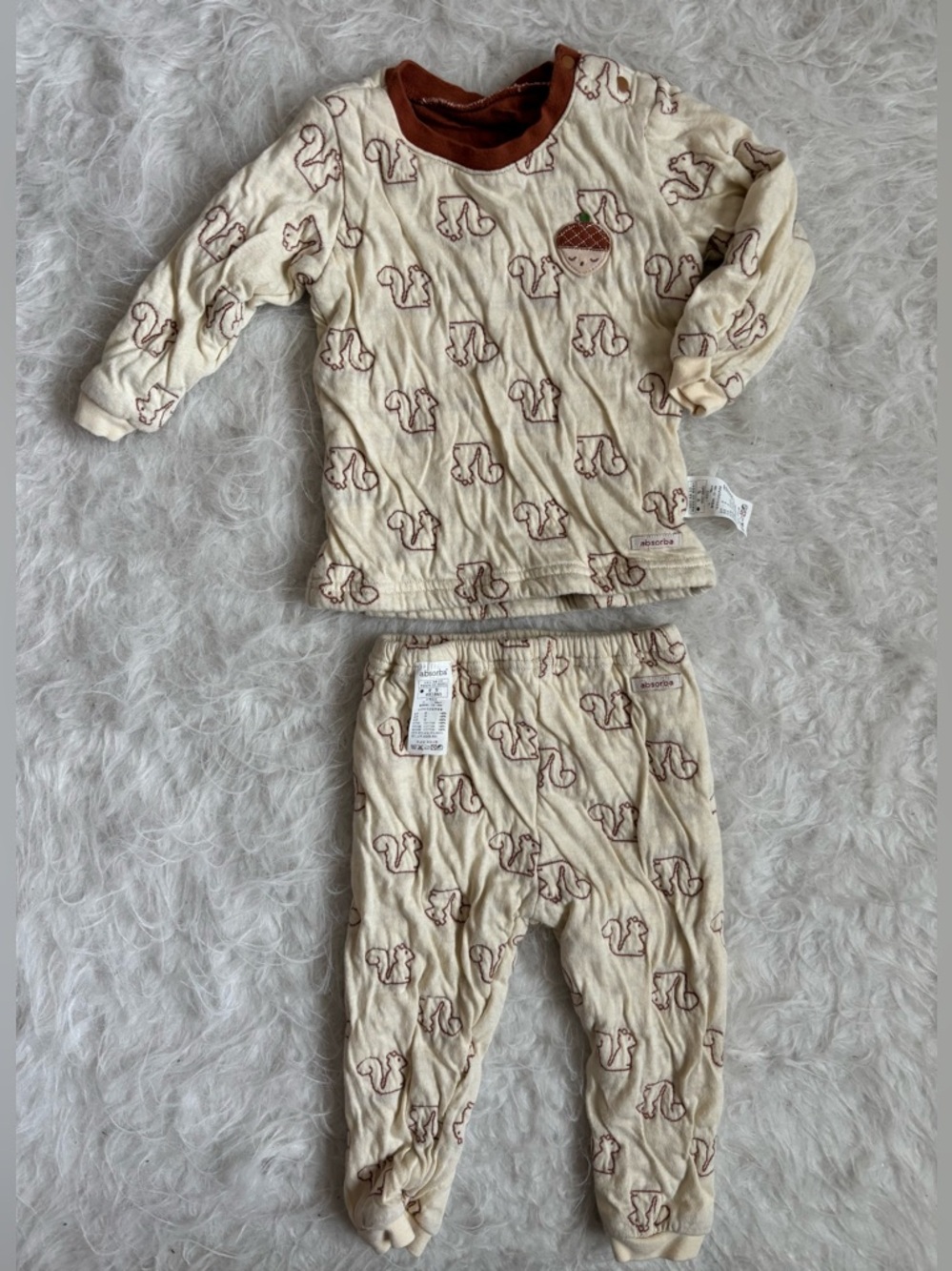 Absorba Baby Cream and Brown Squirrel Print Matching Cozy Set